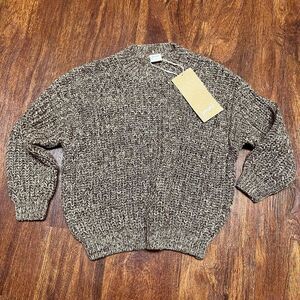 NWT Goumi Kids Bark Chunky Knit Sweater SZ 10-12Y Oversized Large Brown Crew Nec